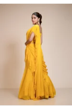 Yellow Ruffled Saree with Resham Work Spaghetti Blouse