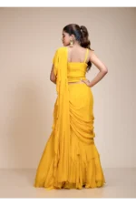 Yellow Ruffled Saree with Resham Work Spaghetti Blouse