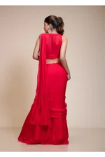 Red Drape Saree With Embroidered Corset Blouse