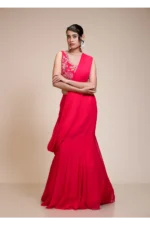 Rani Pink Drape Saree with Multi-Colour Embroidered Blouse