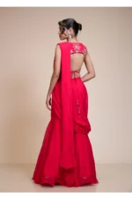 Rani Pink Drape Saree with Multi-Colour Embroidered Blouse