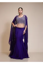 Royal Purple Mermaid Skirt with Embellished Crop-Top & Cape
