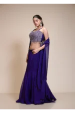 Royal Purple Mermaid Skirt with Embellished Crop-Top & Cape