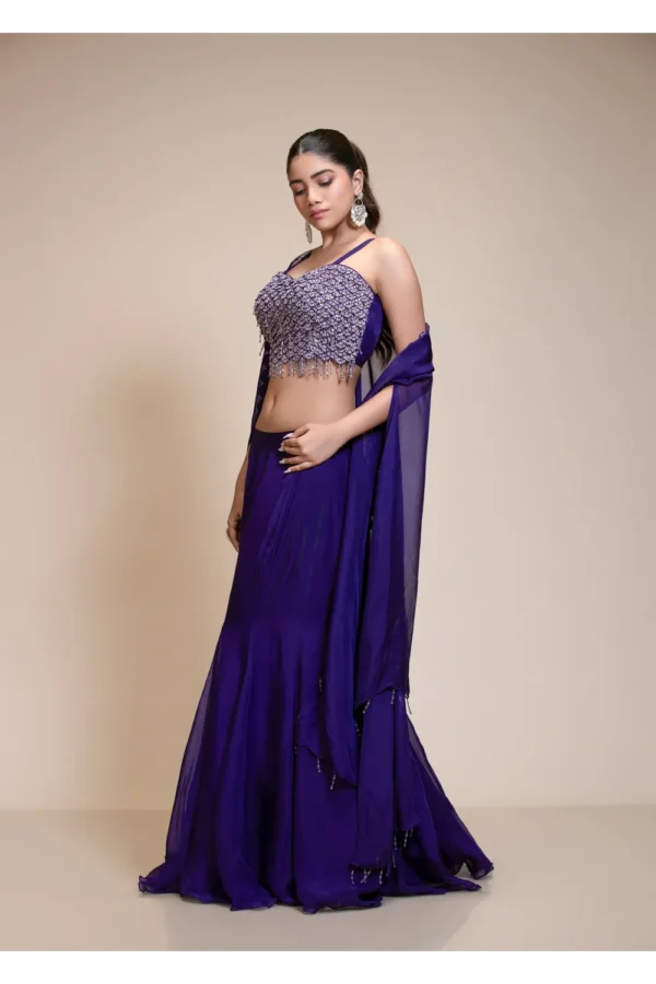 Royal Purple Mermaid Skirt with Embellished Crop-Top & Cape