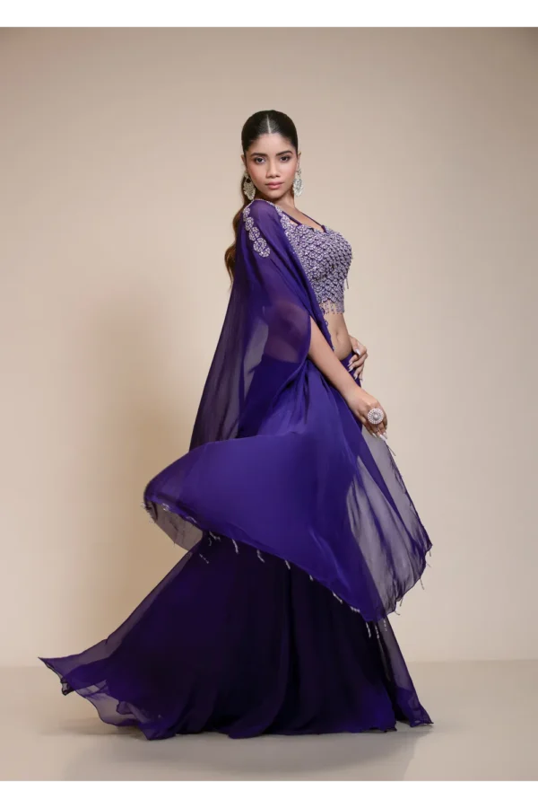 Royal Purple Mermaid Skirt with Embellished Crop-Top & Cape