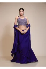 Royal Purple Mermaid Skirt with Embellished Crop-Top & Cape