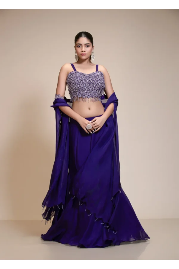 Royal Purple Mermaid Skirt with Embellished Crop-Top & Cape