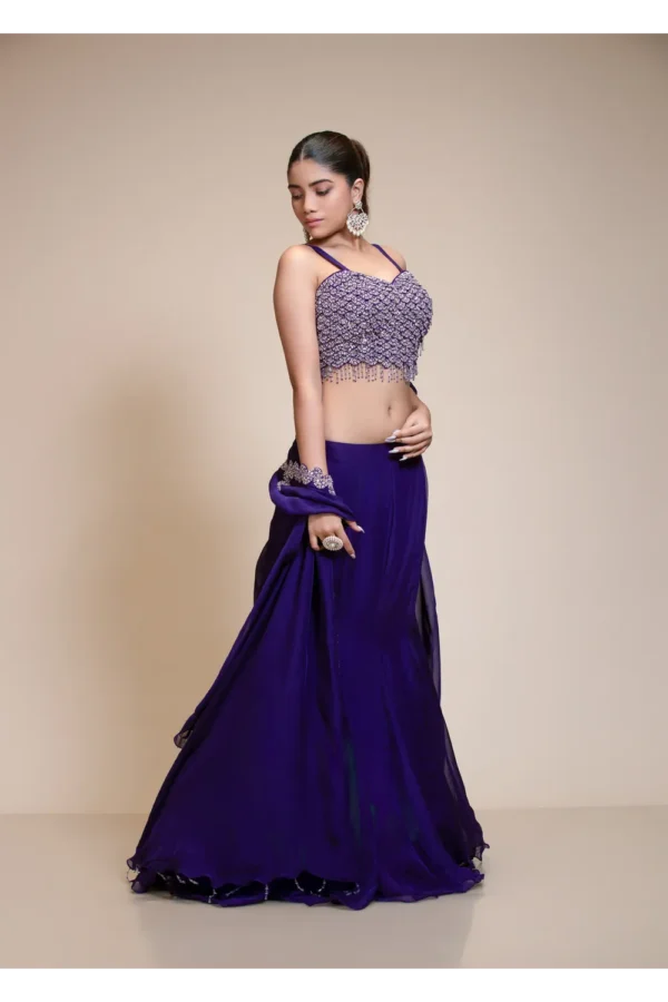 Royal Purple Mermaid Skirt with Embellished Crop-Top & Cape