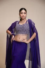 Royal Purple Mermaid Skirt with Embellished Crop-Top & Cape
