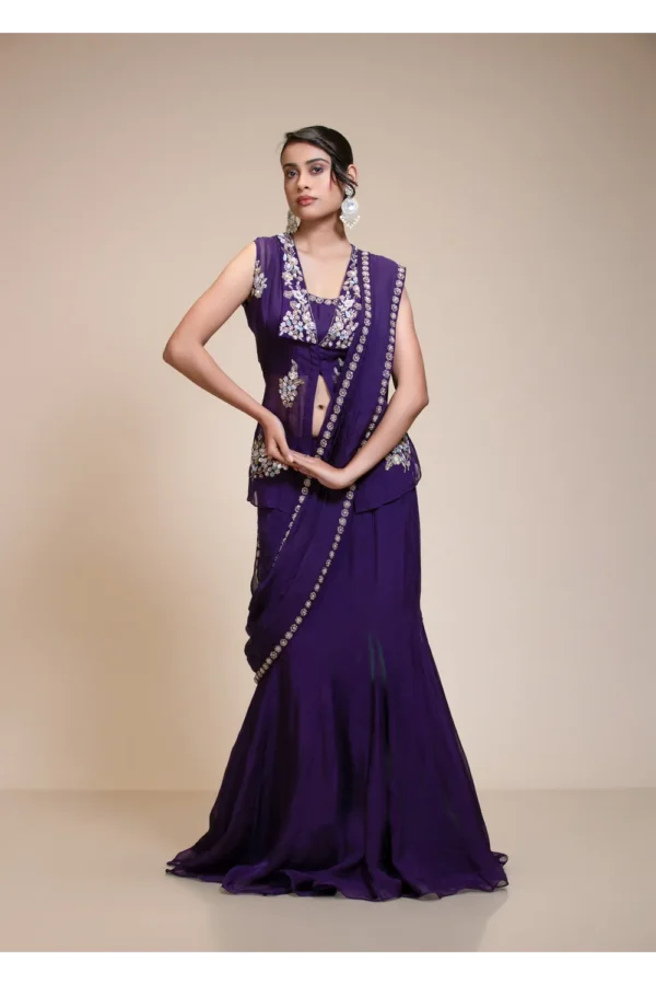 Violet Drape Saree with Embroidered Peplum Top