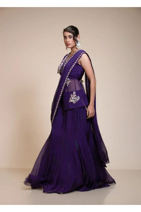 Violet Drape Saree with Embroidered Peplum Top