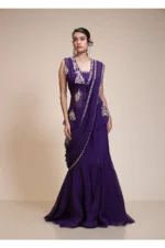 Violet Drape Saree with Embroidered Peplum Top