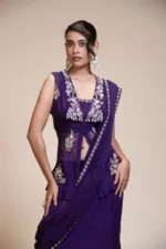 Violet Drape Saree with Embroidered Peplum Top
