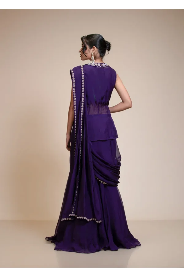 Violet Drape Saree with Embroidered Peplum Top