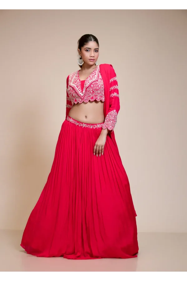 Rani Pink Embroidered Lehenga With Scalloped Collar Blouse