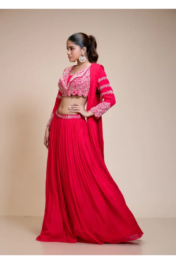 Rani Pink Embroidered Lehenga With Scalloped Collar Blouse