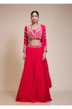 Rani Pink Embroidered Lehenga With Scalloped Collar Blouse