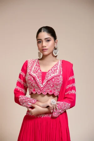 Rani Pink Embroidered Lehenga With Scalloped Collar Blouse