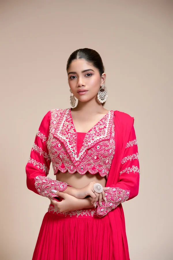 Rani Pink Embroidered Lehenga With Scalloped Collar Blouse