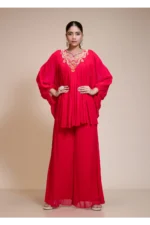 Rani Pink Palazzo Set With Embroidered Butterfly Sleeves