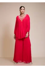 Rani Pink Palazzo Set With Embroidered Butterfly Sleeves