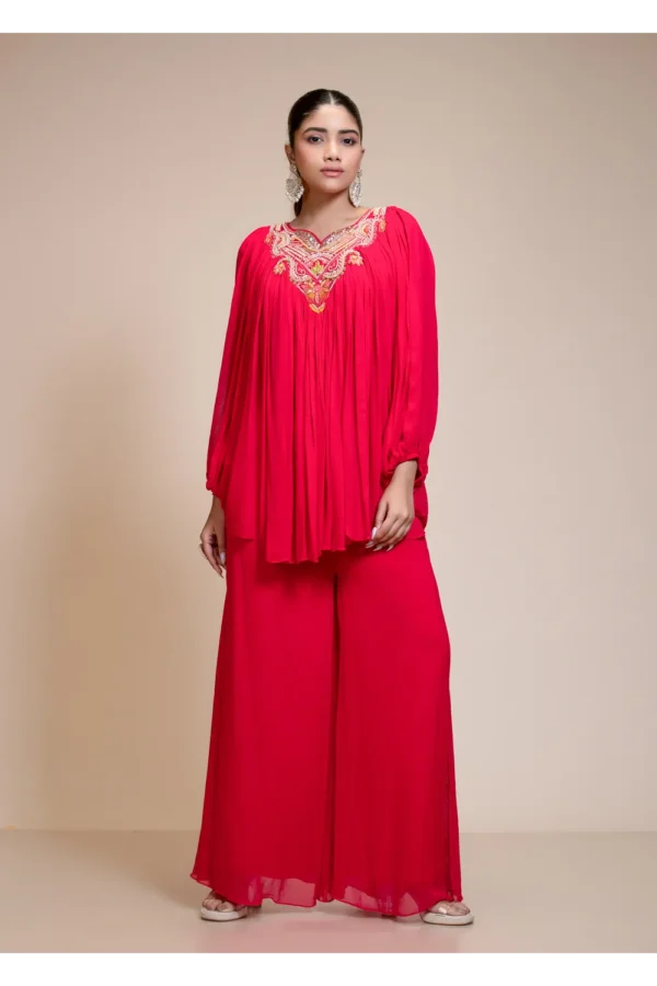 Rani Pink Palazzo Set With Embroidered Butterfly Sleeves
