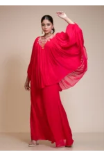 Rani Pink Palazzo Set With Embroidered Butterfly Sleeves
