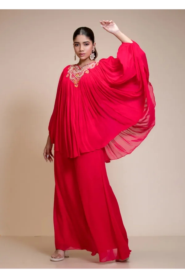 Rani Pink Palazzo Set With Embroidered Butterfly Sleeves