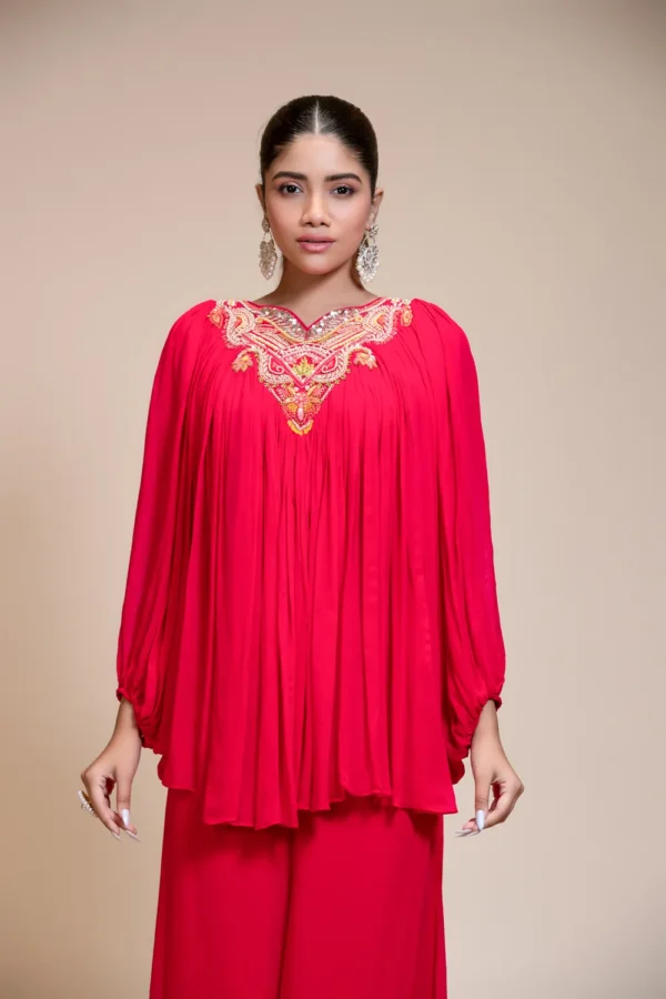 Rani Pink Palazzo Set With Embroidered Butterfly Sleeves