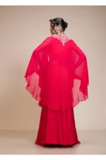 Rani Pink Lehenga Skirt With Crop Top & Cape – Embroidered Organza