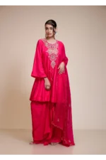 Rani Pink Short Anarkali Set with Dhoti and Dupatta