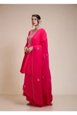 Rani Pink Short Anarkali Set with Dhoti and Dupatta