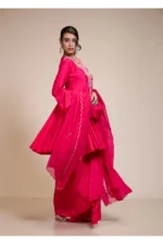 Rani Pink Short Anarkali Set with Dhoti and Dupatta