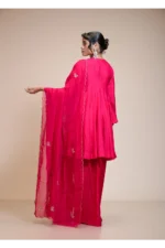 Rani Pink Short Anarkali Set with Dhoti and Dupatta