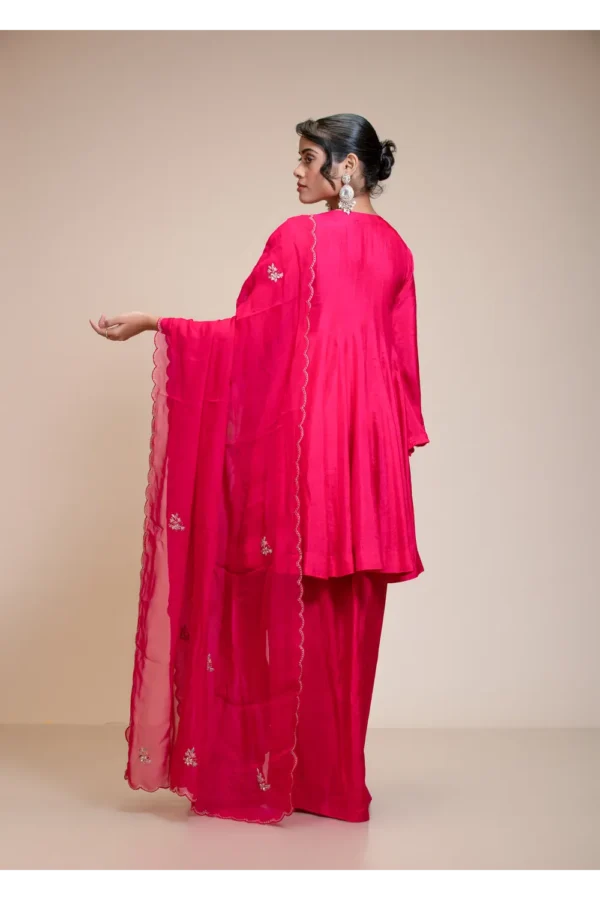 Rani Pink Short Anarkali Set with Dhoti and Dupatta