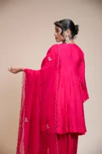 Rani Pink Short Anarkali Set with Dhoti and Dupatta