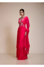Elegant Rani Pink Kurta Set with Sharara & Dupatta