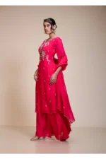 Elegant Rani Pink Kurta Set with Sharara & Dupatta