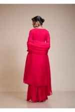 Elegant Rani Pink Kurta Set with Sharara & Dupatta