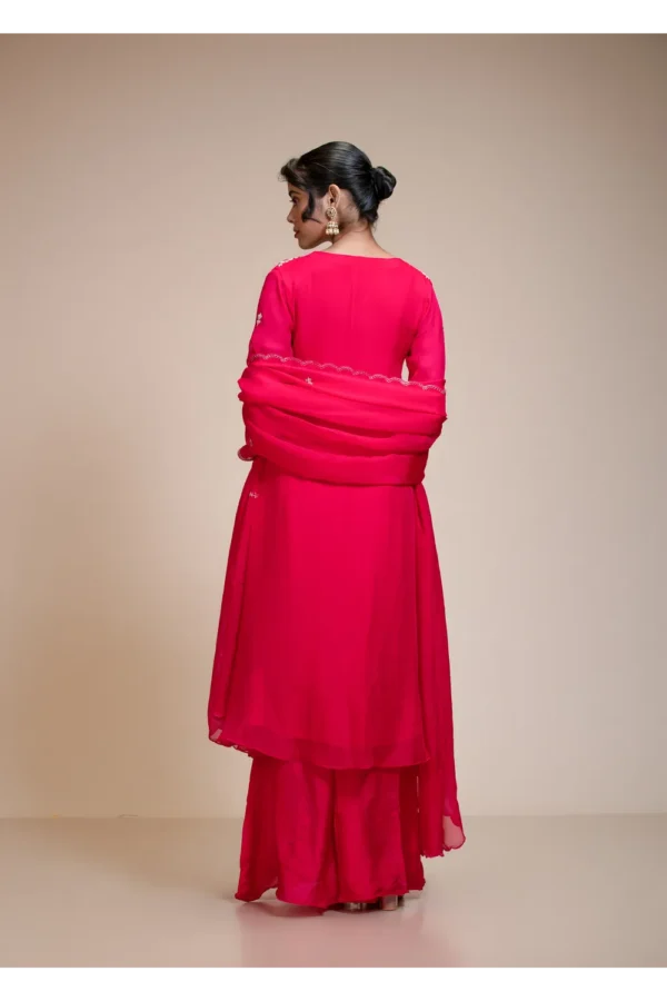 Elegant Rani Pink Kurta Set with Sharara & Dupatta