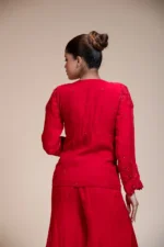 Monochrome Red Embroidered Top with Flared Palazzo Set