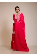 Rani Pink Kurta Gharara Dupatta Set with Floral Embroidery