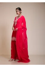 Rani Pink Kurta Gharara Dupatta Set with Floral Embroidery