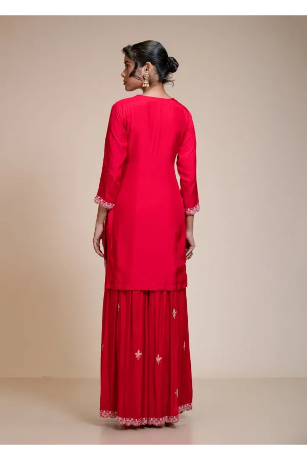 Rani Pink Kurta Gharara Dupatta Set with Floral Embroidery
