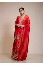 Rust Orange Kurta Gharara Dupatta Set with Floral Embroidery