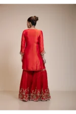 Rust Orange Kurta Gharara Dupatta Set with Floral Embroidery