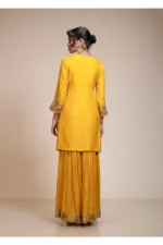 Mustard Yellow Kurta Gharara Dupatta Set with Floral Embroidery
