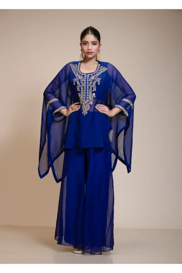 Royal Blue Kaftan Tunic & Embroidered Palazzo Ensemble