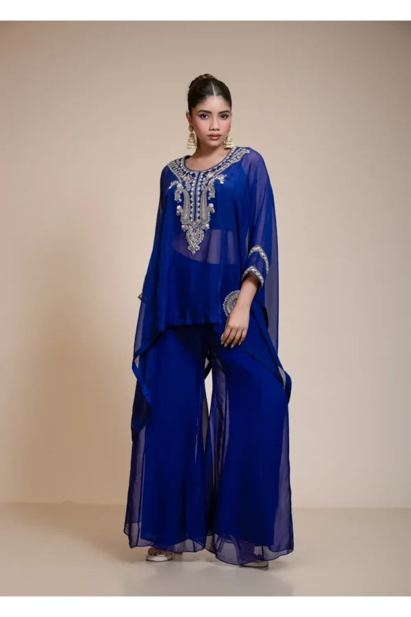 Royal Blue Kaftan Tunic & Embroidered Palazzo Ensemble