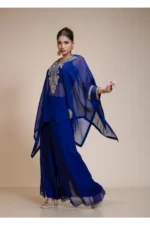 Royal Blue Kaftan Tunic & Embroidered Palazzo Ensemble